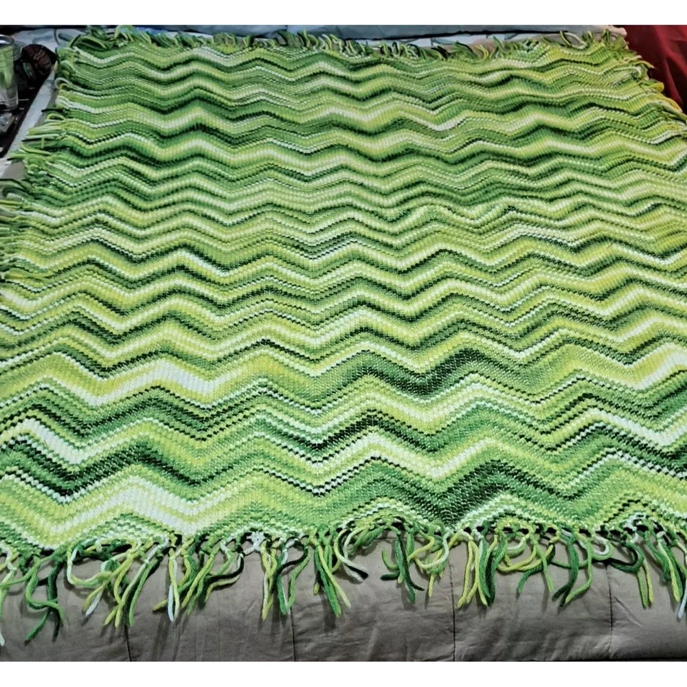 Vintage Green Afghan Crochet Throw Blanket